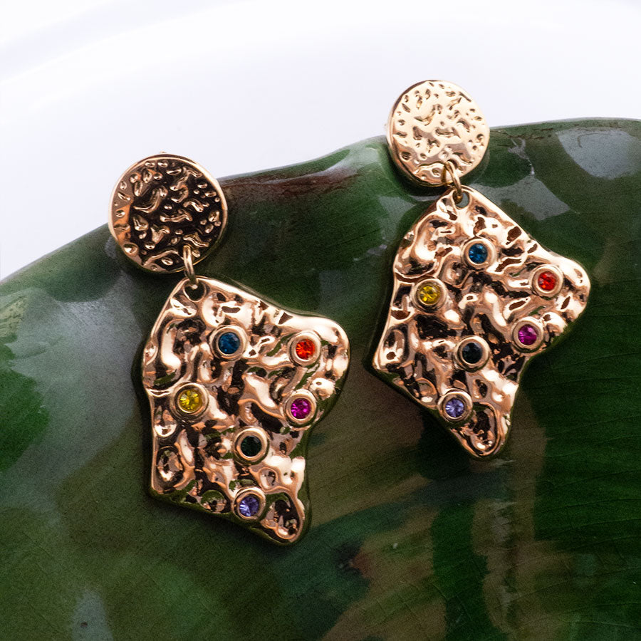 BOUCLES D'OREILLES SAN CRISTOBAL - BOUCLES MARTELÉES ET ZIRCONS MULTICOLORES