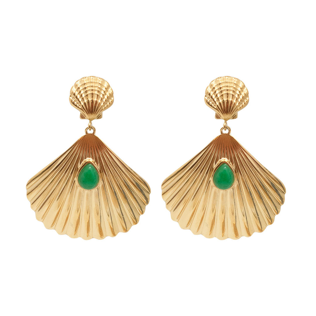 BOUCLES D'OREILLES CARNOTA - COQUILLAGES DORES ET TURQUOISE