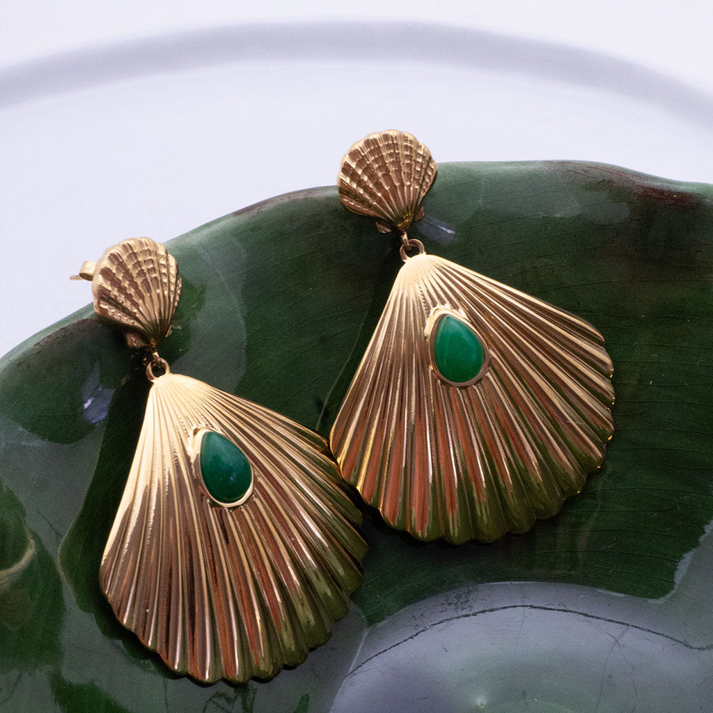 BOUCLES D'OREILLES CARNOTA - COQUILLAGES DORES ET TURQUOISE