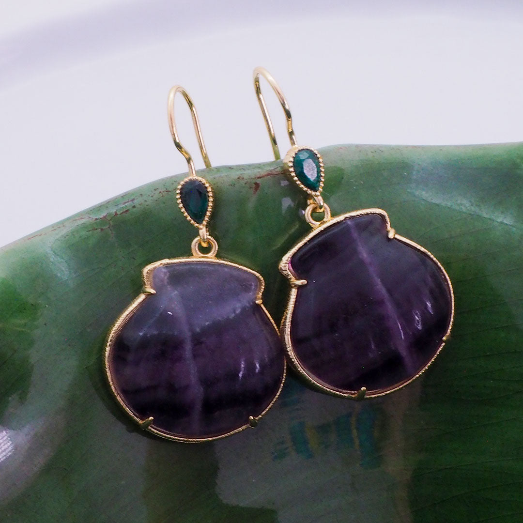 BOUCLES D'OREILLES LA SIERRA - FORME COQUILLAGE EN FLUORITE