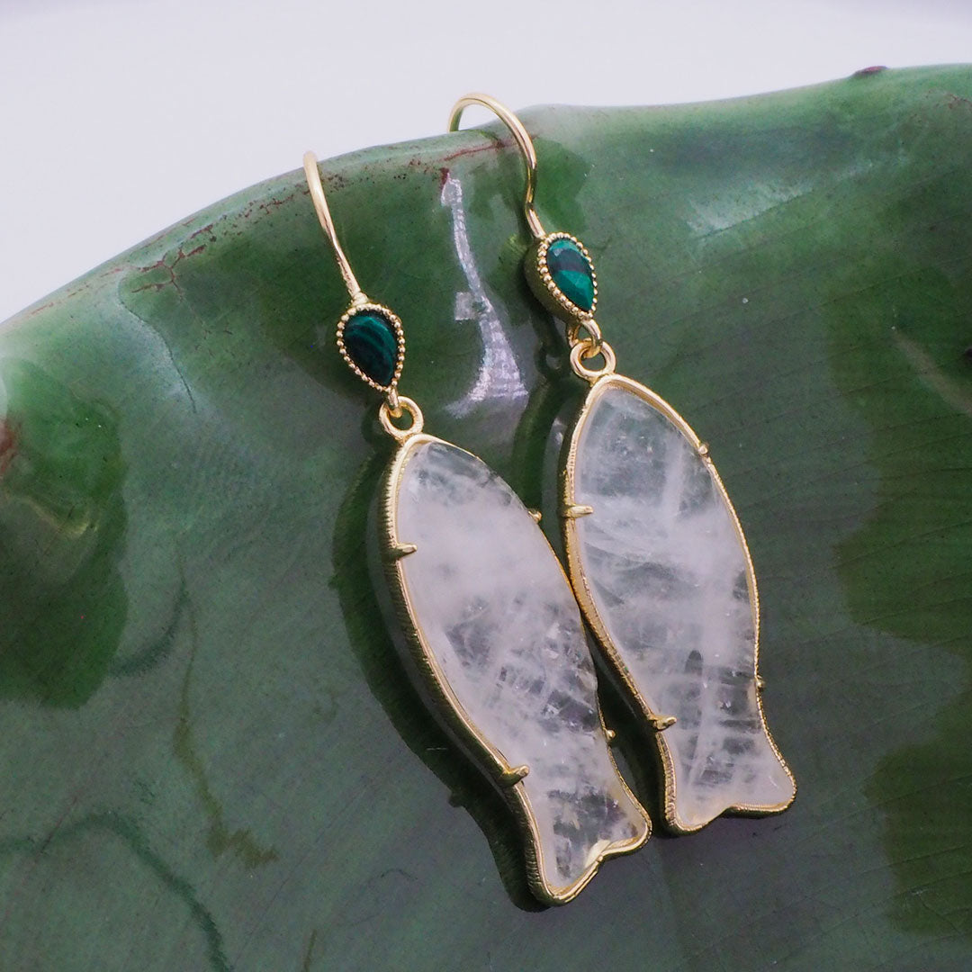 BOUCLES D'OREILLES CARBALLO - FORME POISSONS EN PIERRE NATURELLE