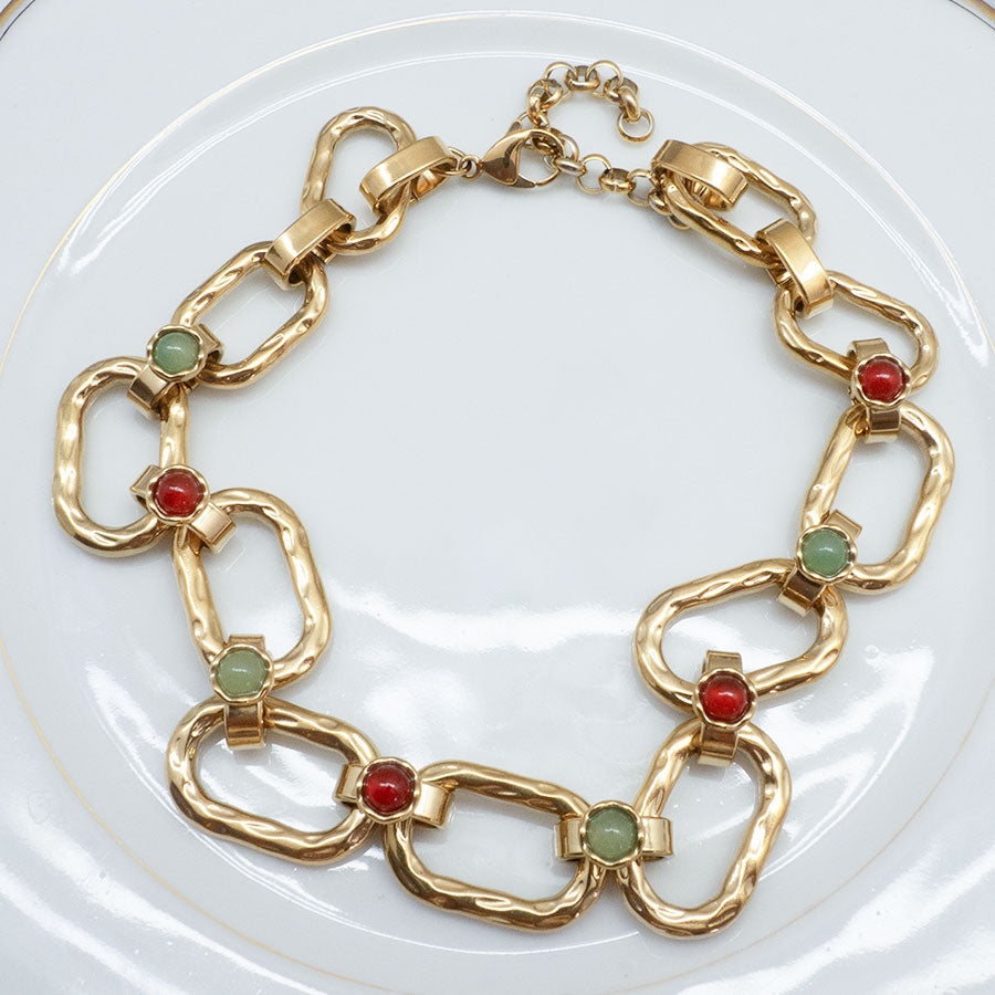 COLLIER VILLAVICIOSA - CHAÎNE RELIÉE PAR DES PERLES COLORÉES