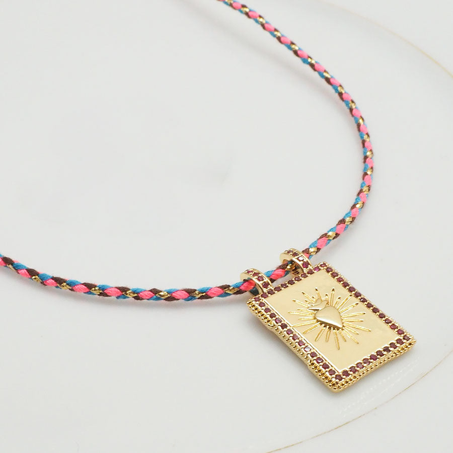 COLLIER QUIMARAN - EX-VOTO SUR CORDON ROSE ET BLEU