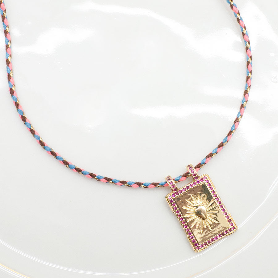 COLLIER QUIMARAN - EX-VOTO SUR CORDON ROSE ET BLEU
