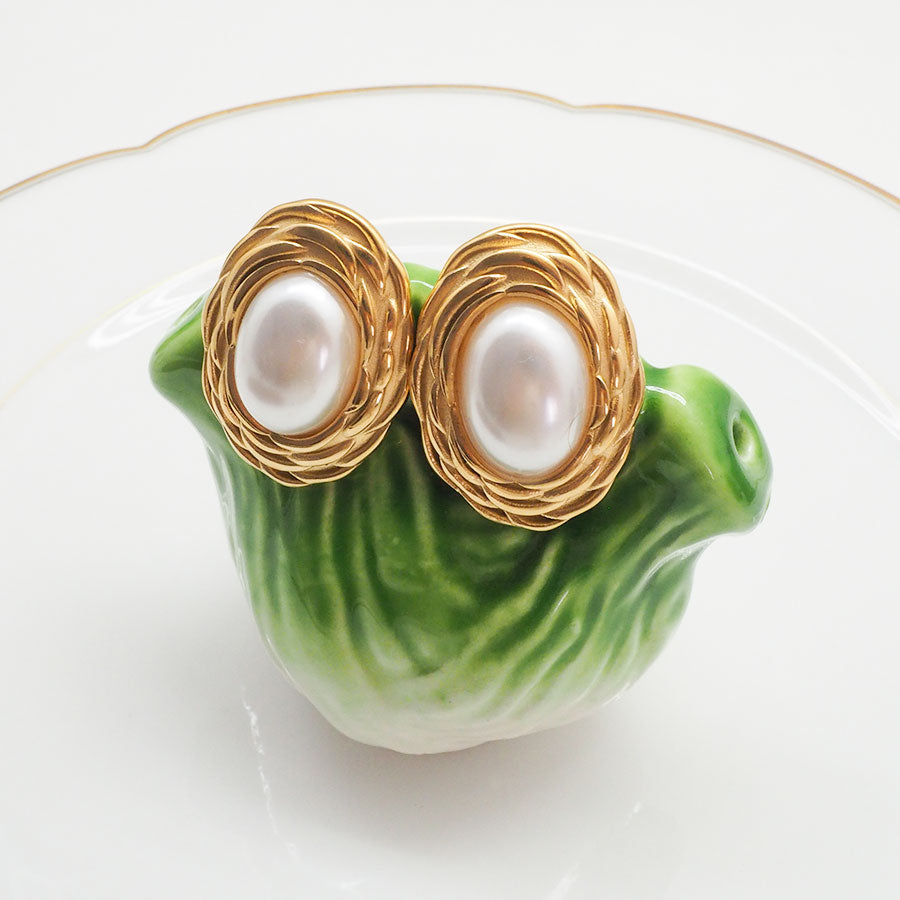 BOUCLES D'OREILLES BERGAM - PUCES AVEC PERLES NACRÉES