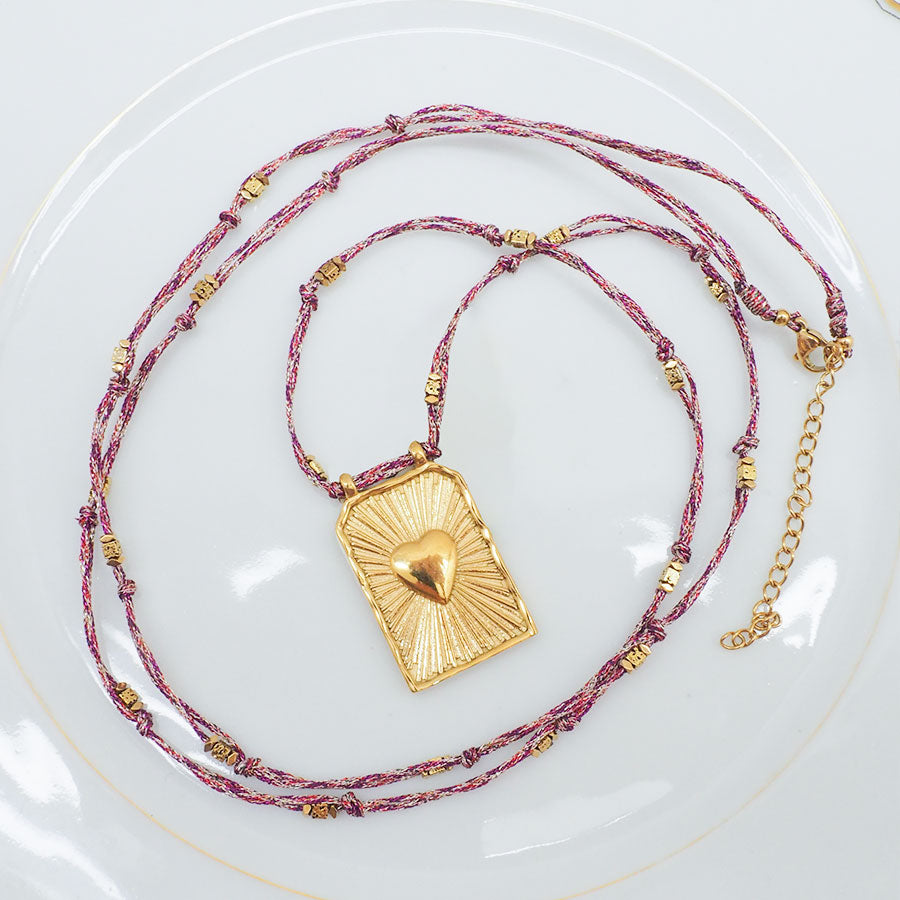 COLLIER AMARAR - PENDENTIF COEUR SUR CORDON ROSE