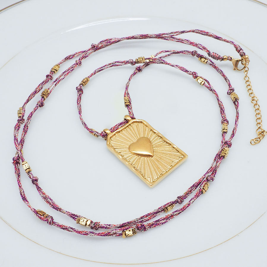 COLLIER AMARAR - PENDENTIF COEUR SUR CORDON ROSE