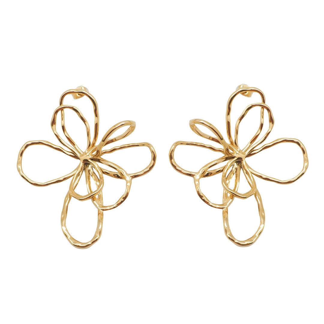 BOUCLE D'OREILLES LA COROGNE - FLEURS EN FIL DORE MARTELÉ