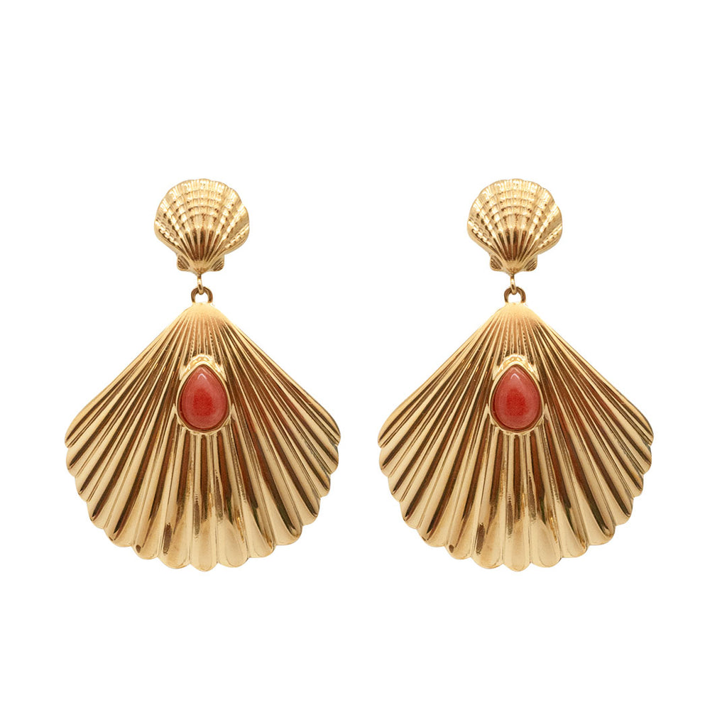 BOUCLES D'OREILLES CARNOTA - COQUILLAGES DORES ET CORAIL