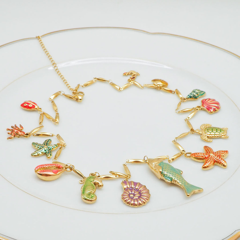 COLLIER PLAYA SANTA BAIA - CHAÎNE BAGUETTE ET CHARMS AQUATIQUES