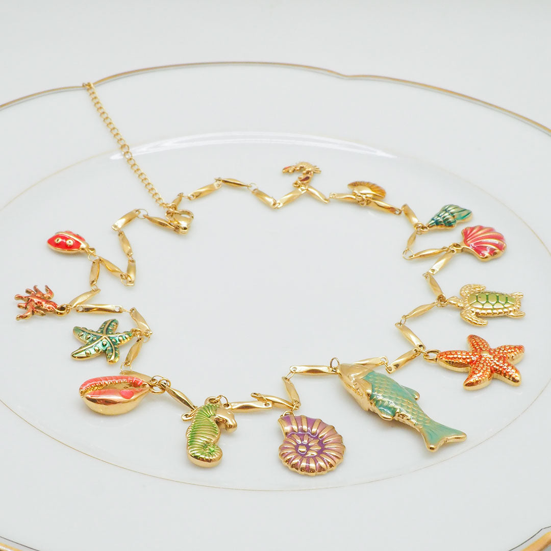 COLLIER PLAYA SANTA BAIA - CHAÎNE BAGUETTE ET CHARMS AQUATIQUES