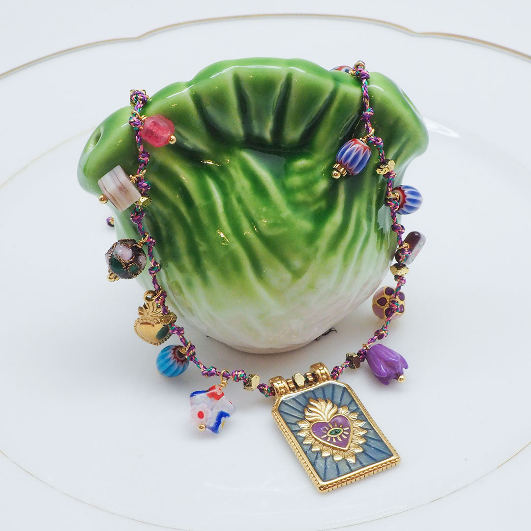 COLLIER GUIMARES - MÉDAILLE EX VOTO COEUR ET CHARMS COLORÉS