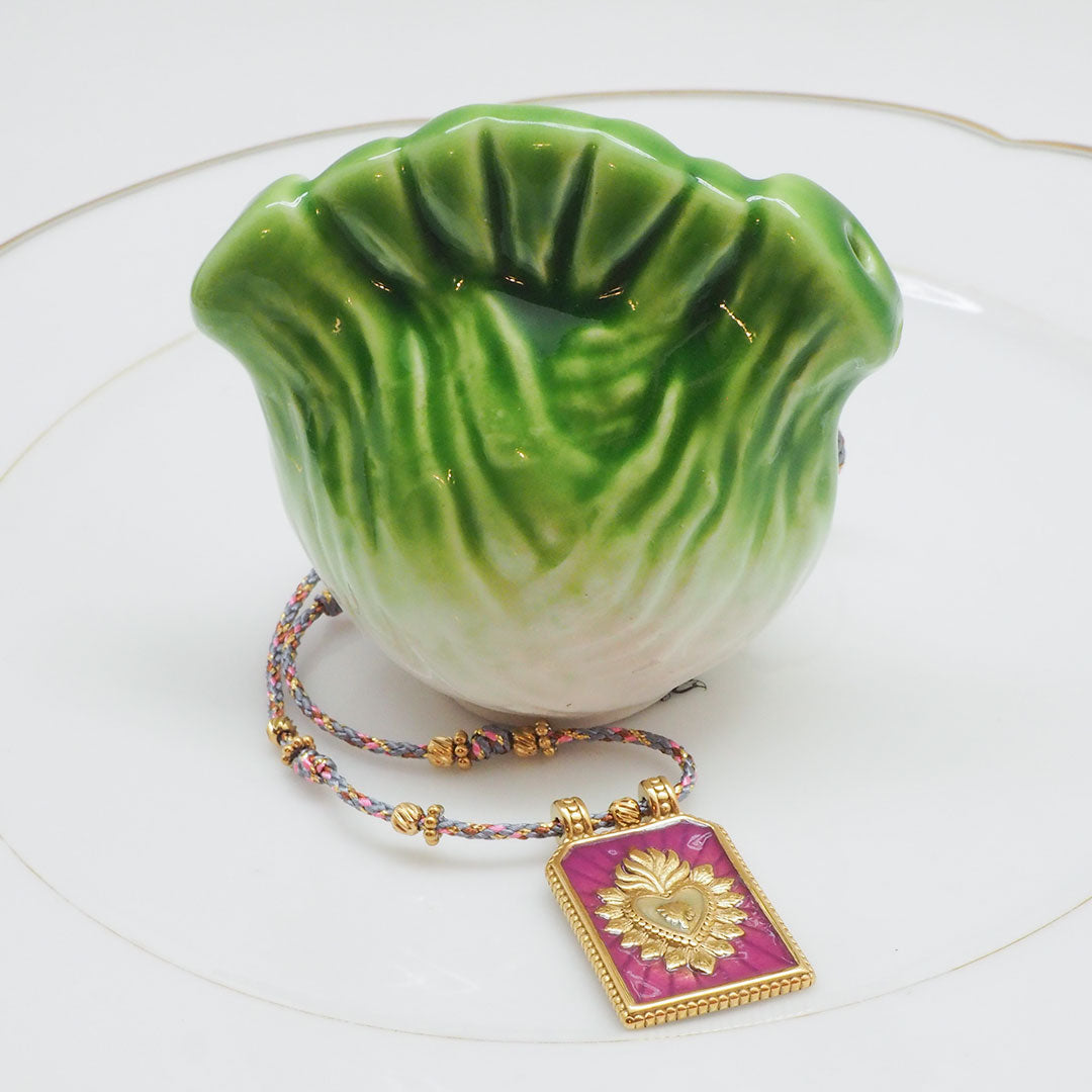 COLLIER OURENSE - MÉDAILLE EX-VOTO COEUR SUR CORDON LUREX